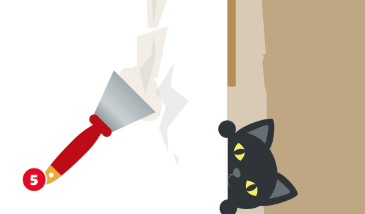 Illustration einer Detailaufnahme eines Spachtels an einer Zimmertür, mit dem Unebenheiten an der Tür ausgeglichen werden