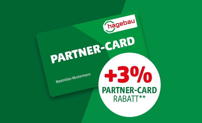 Grafische Abbildung einer hagebau Partner-Card, mit der man 3% Rabatt erhält