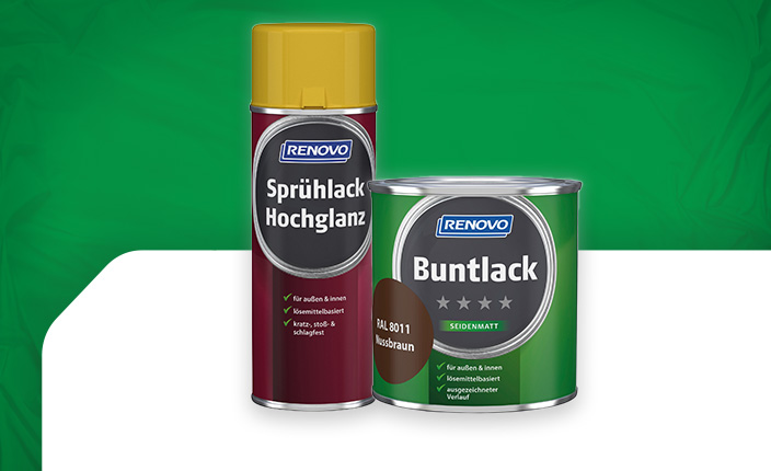 Abbildung von einem Renovo Sprühlack und einem Buntlack