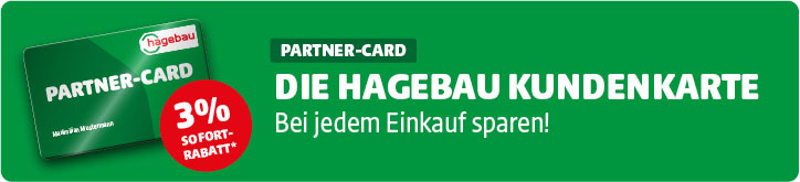 Grüne Werbegrafik zur Hagebau Partner-Card mit Hinweis auf 3 % Sofortrabatt.