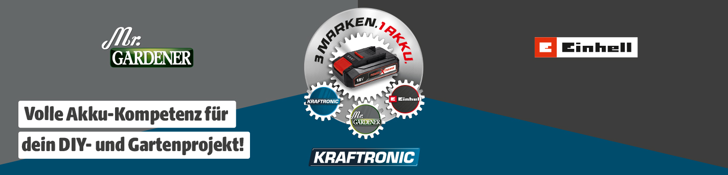 Akku Darstellung von EInhell mit drei Marken
