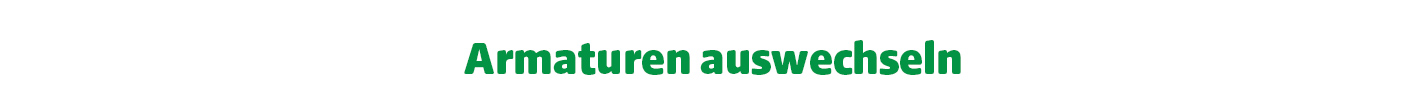 Weißer Hintergrund mit grünem Text in zwei Zeilen: Armaturen auswechseln