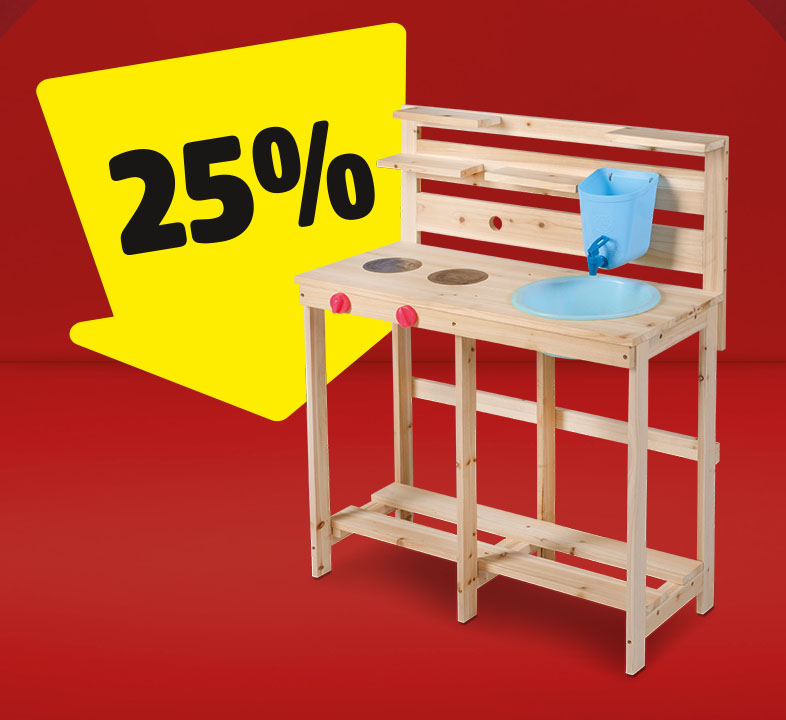 Spare 25% mit unserem App Coupon auf Matschküche aus Holz